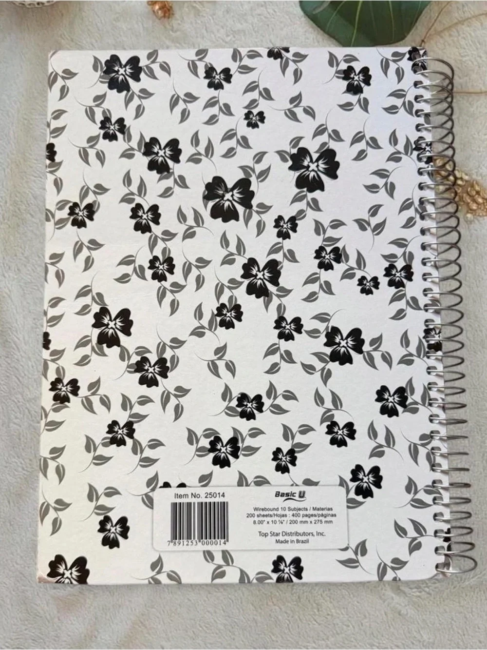 Floral Spiral Notebook – Black & White
